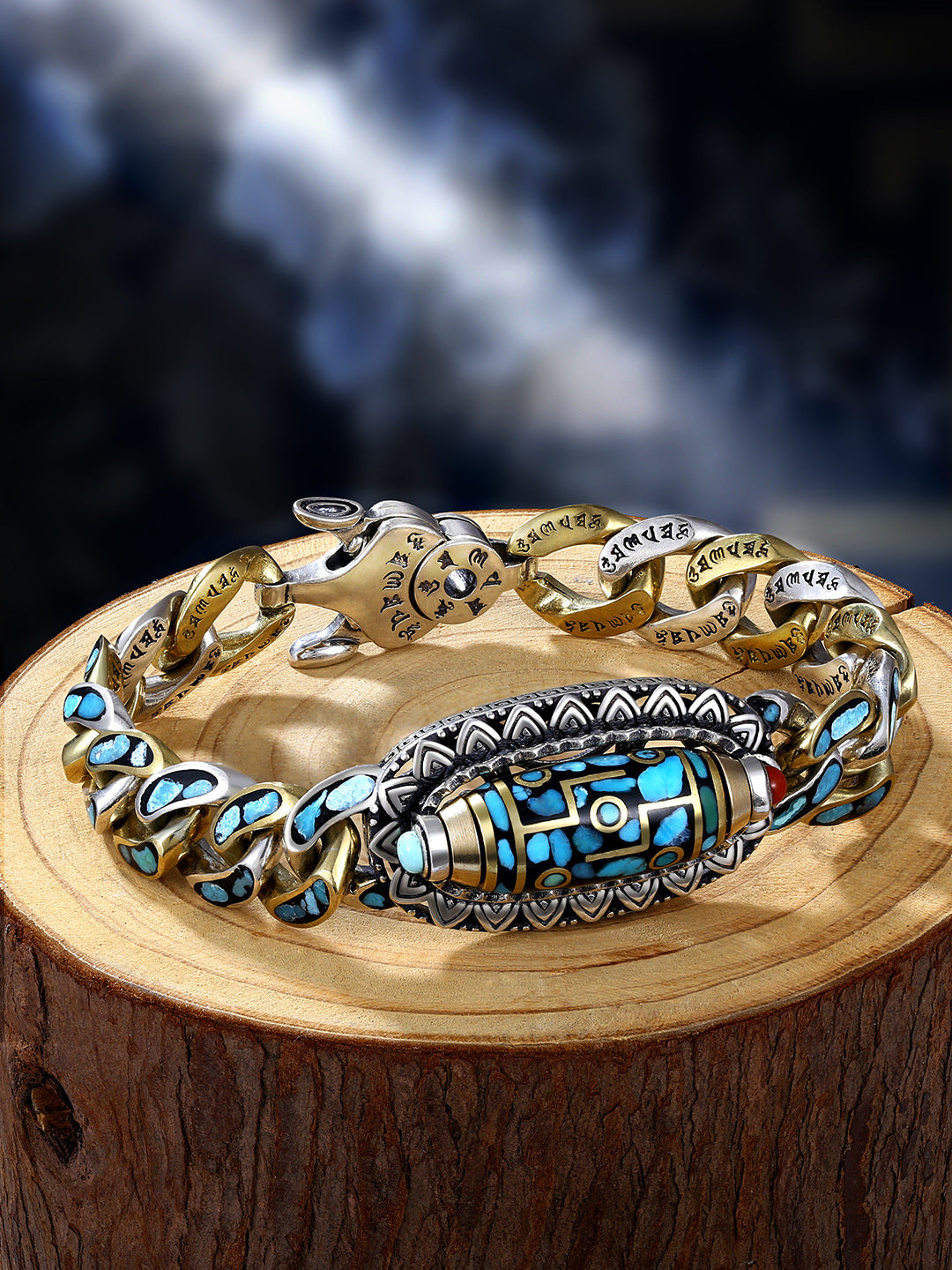 Turquoise Mantra Bead Sterling Sier Male Personality Female Bracelets