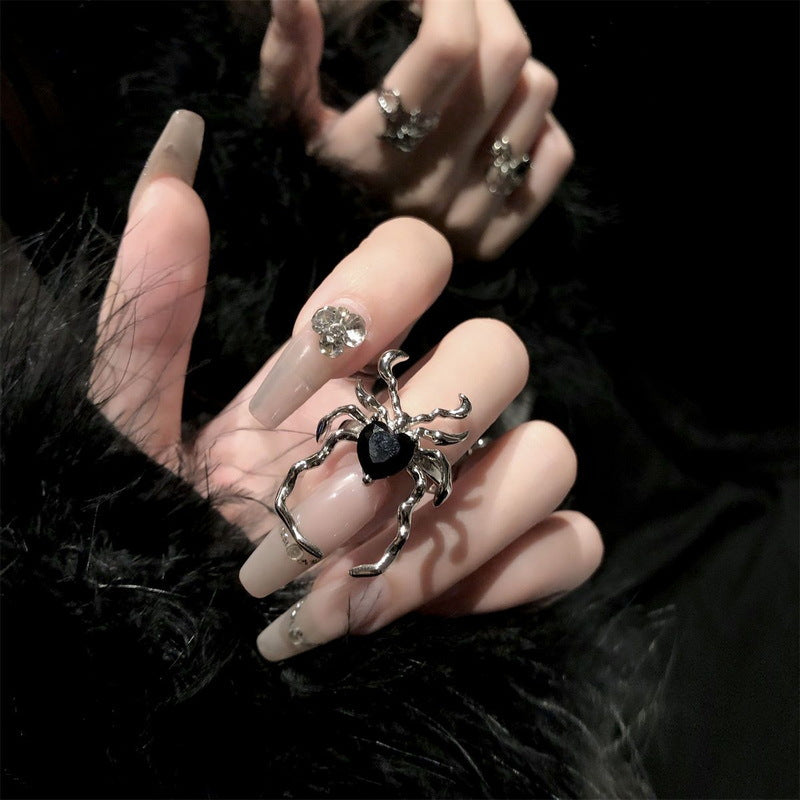 Cold Wind Dark Black Spider Web Rings