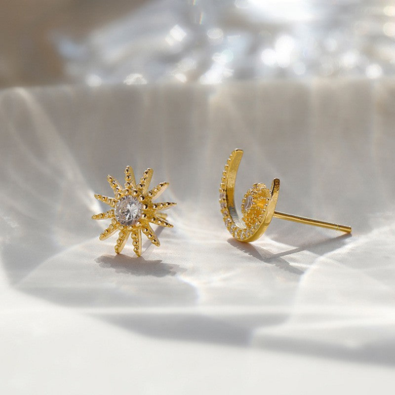 Women's Sier Star Moon Elements Asymmetric Elegant Earrings