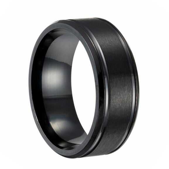 Men's Stainless Steel Wide Matte Double Beveled Rings