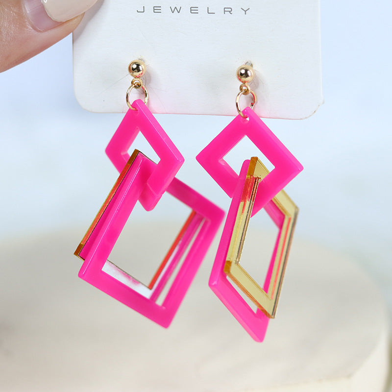 Women's Winter Mature Style Stitching Mirror Acrylic Simple Square Earrings