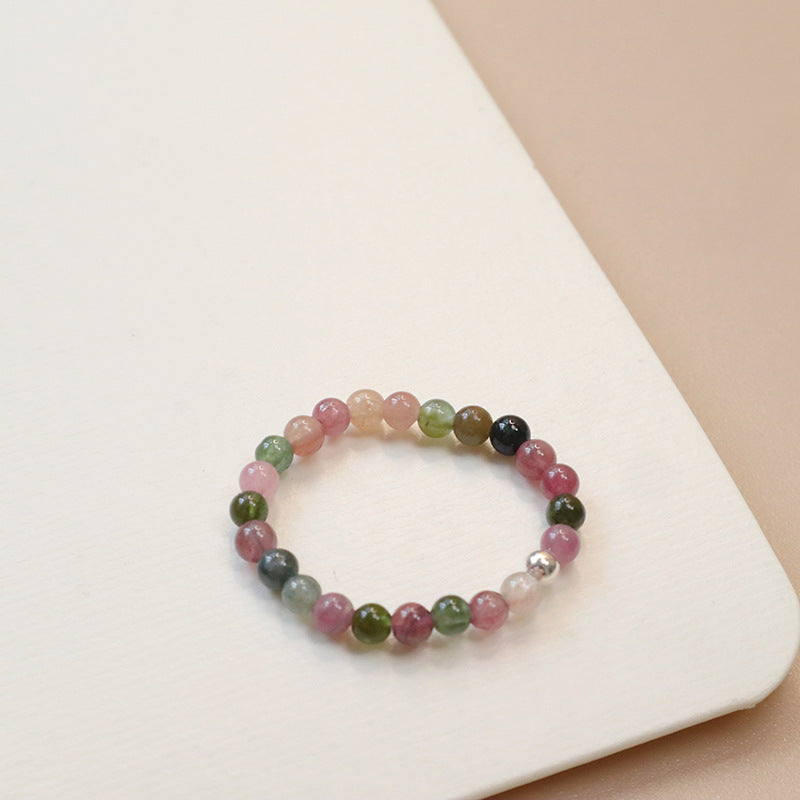 Tourmaline Sterling Sier Chinese Style Strawberry Quartz Charm Elastic Rings