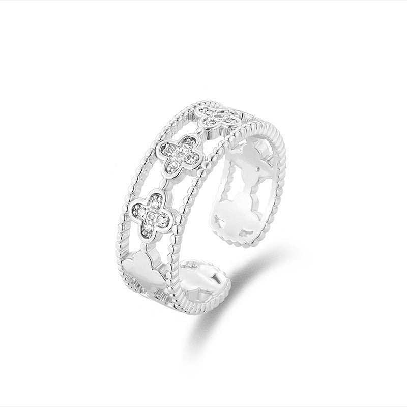 Hollow Out Clover Female Fashionable Temperamental Rings