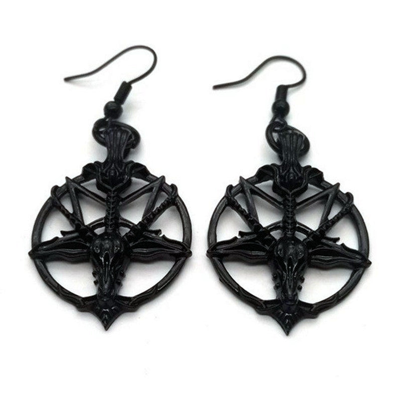 Skull Sheep Head Ear Hooks Magic God Pan Round Earrings
