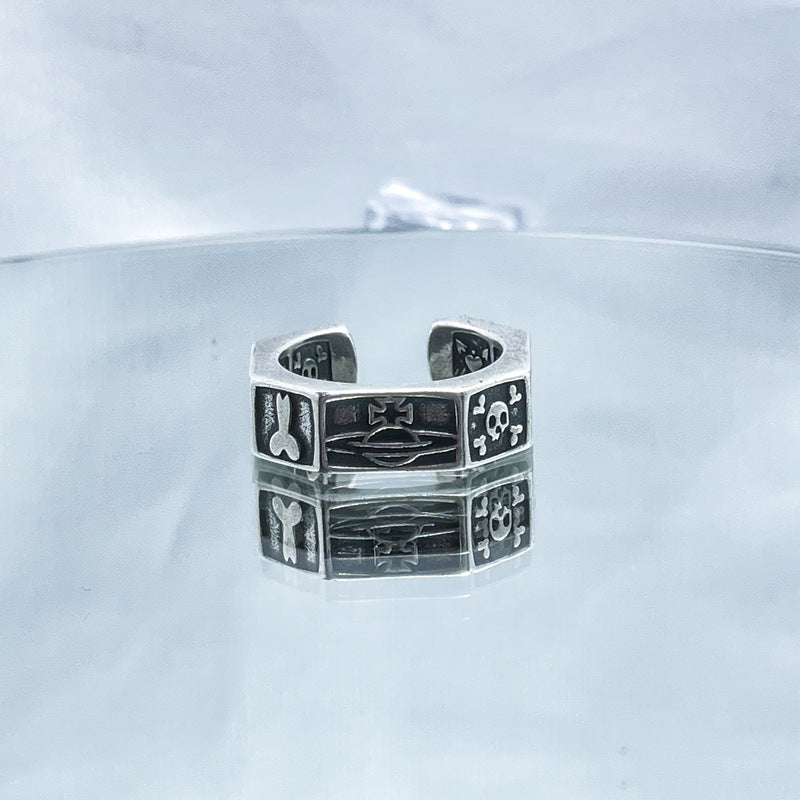 Dark Saturn Letter Light Luxury Open Female Rings