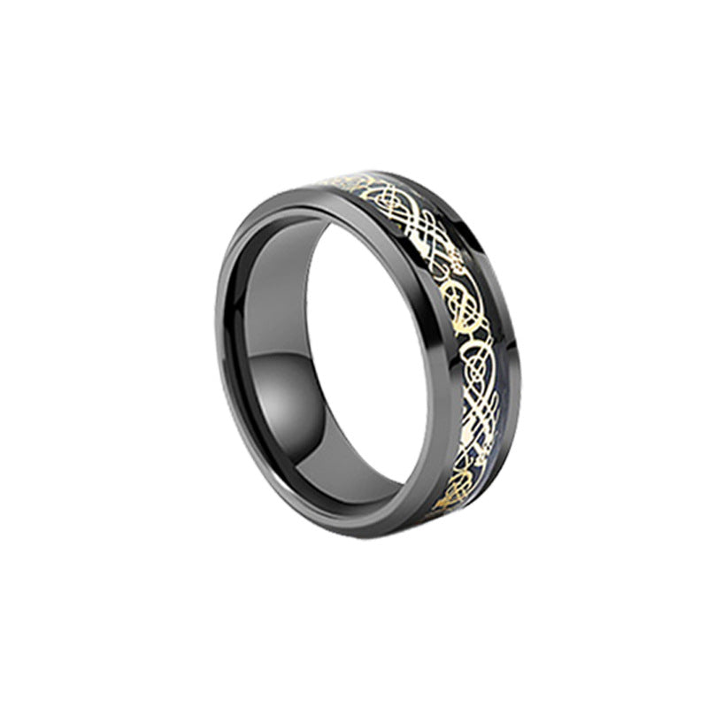 Men's Titanium Steel Diamond Stainless Dragon Pattern Piece Rings