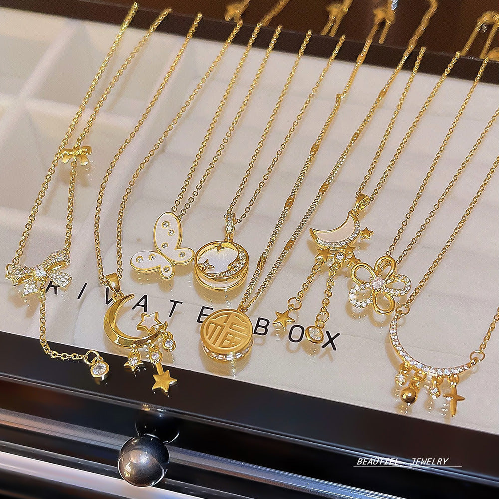 Women's Bow Zircon Clavicle Chain Titanium Steel Necklaces