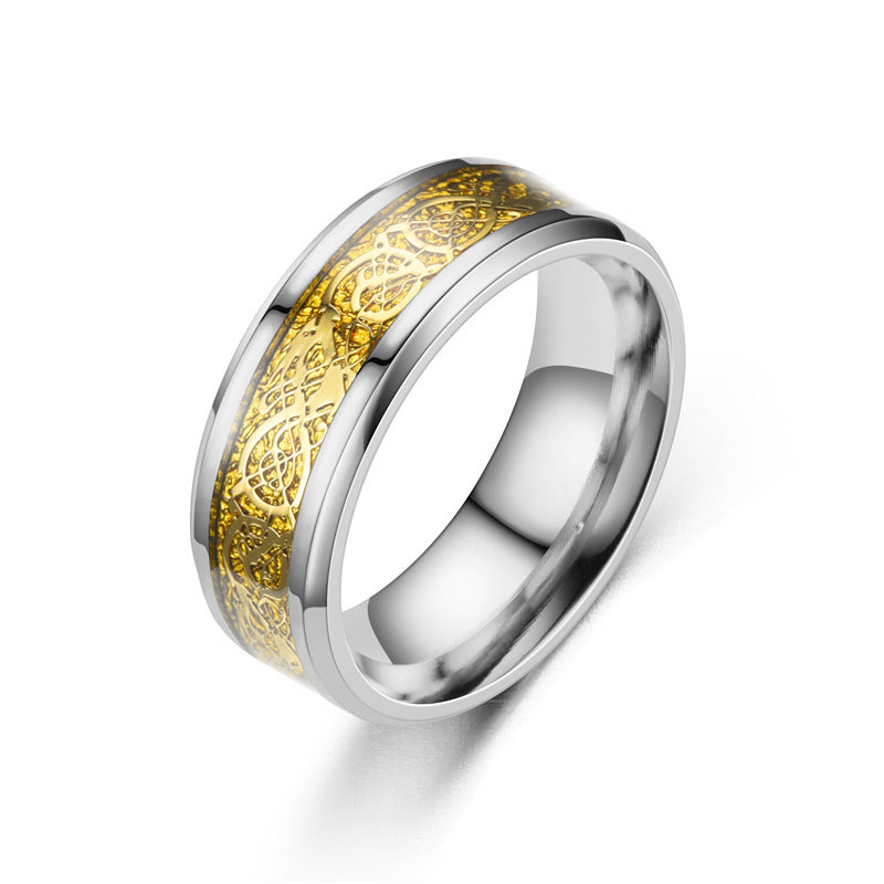 Men's Titanium Steel Diamond Stainless Dragon Pattern Piece Rings