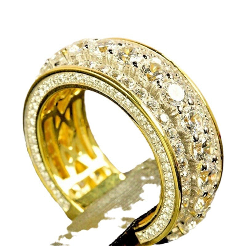 Full Diamond Gold Round Classic Couple Rings