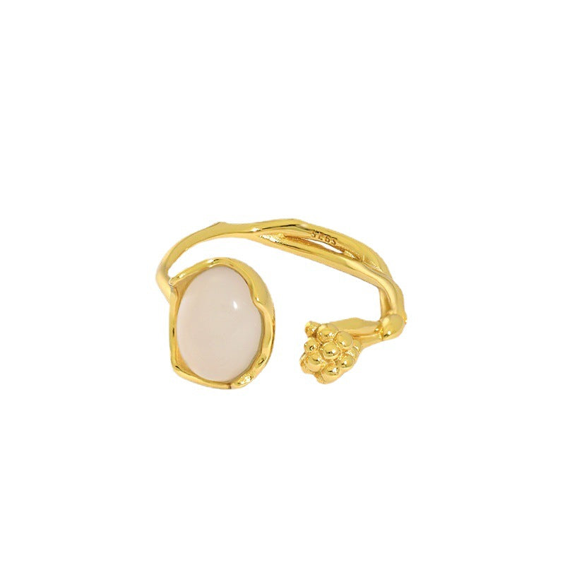 Women's Sier Niche Irregular Design Texture Inlaid Agate Rings