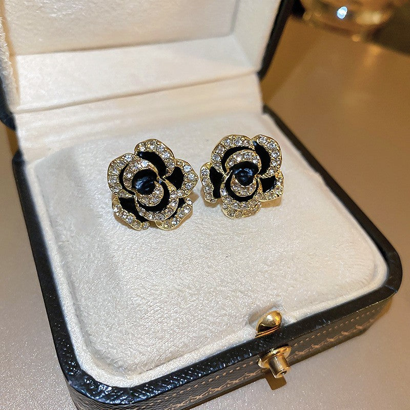 Needle Black Crystal Geometric Ear Minority Fashion Temperament Entry Earrings