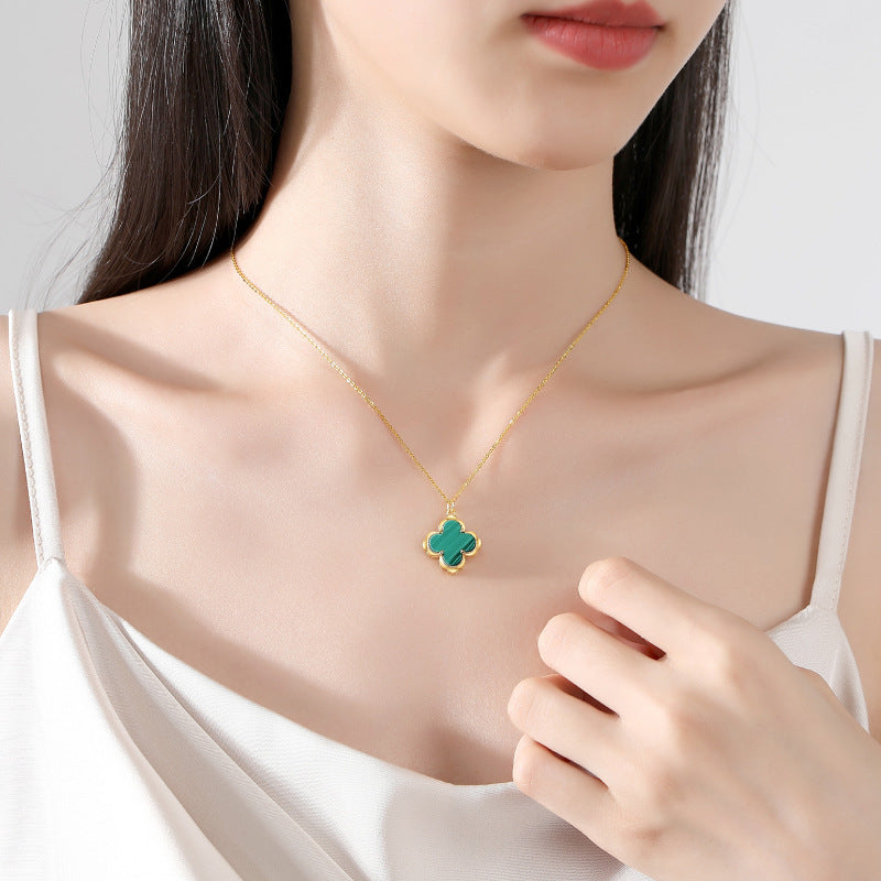 Clover Sterling Sier Lucky Peacock Emerald Necklaces
