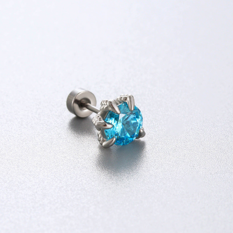 Sea Blue Zircon Couple Ear Bone Pin Titanium Earrings