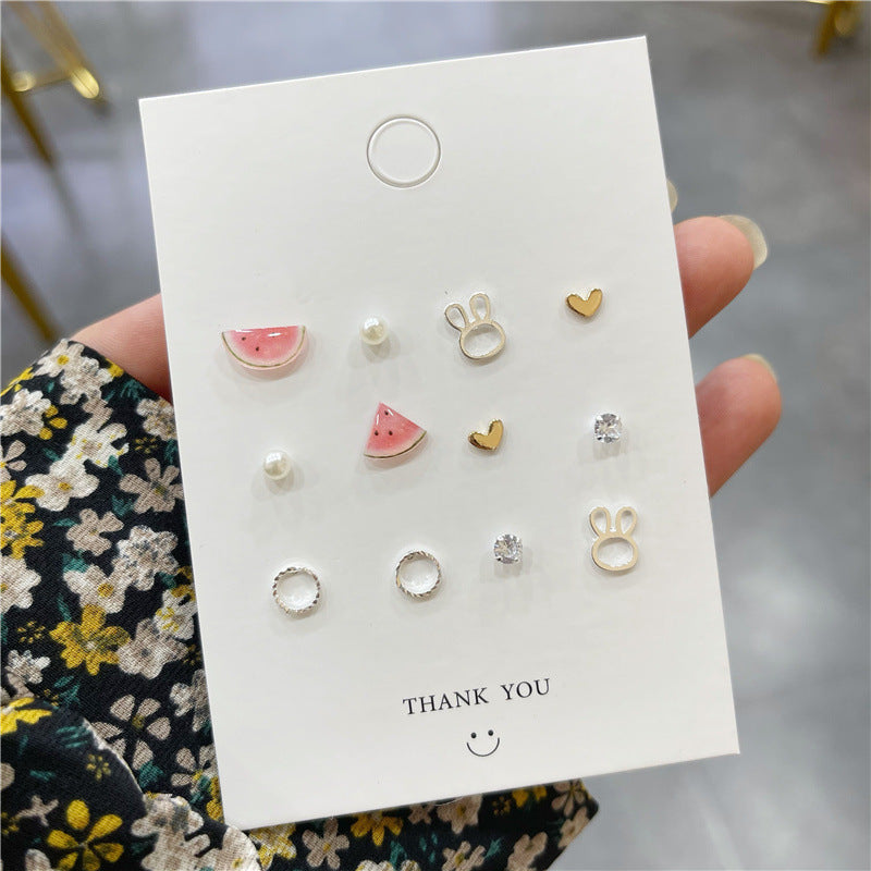 Needle Ceramic Flower Watermelon Week Suit Earrings
