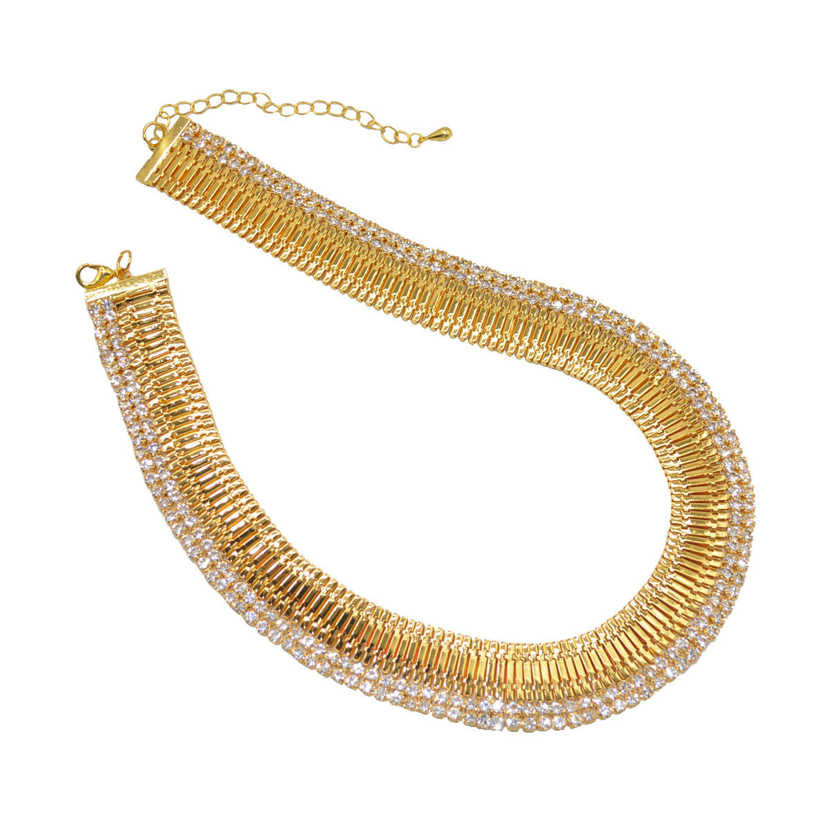 Exaggerated Wide Version Gold Strap Diamond Middle Ancient Niche Necklaces
