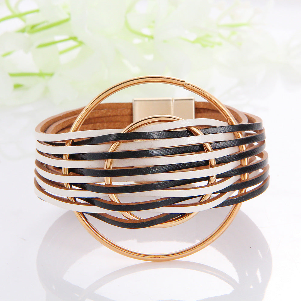 Women's Bohemian Two Colors Double Accessories Leather Rings