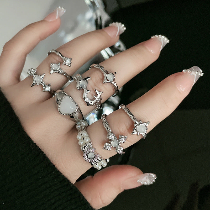 Asterism Simple Opal Stylish Opening Female Niche Design Light Rings