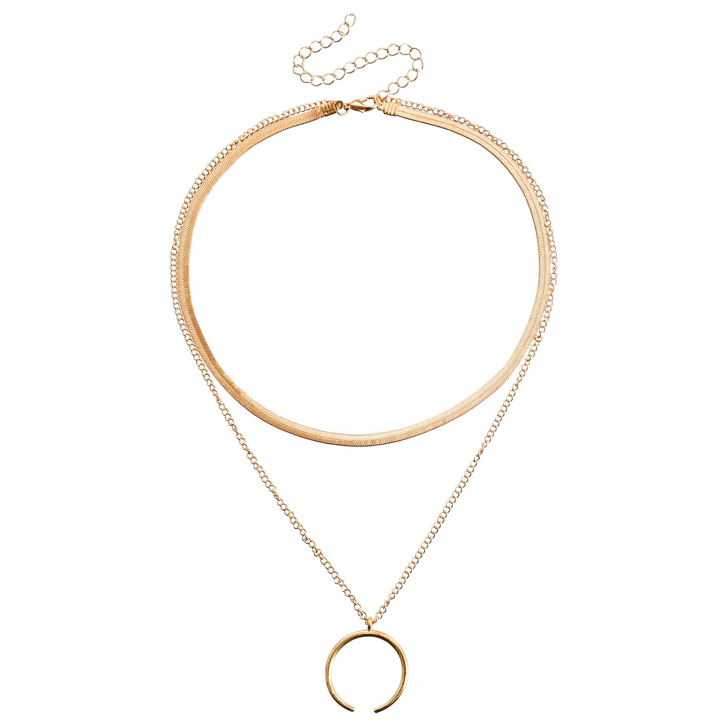 Women's Double Layer Chain Like Flat Snake Necklaces
