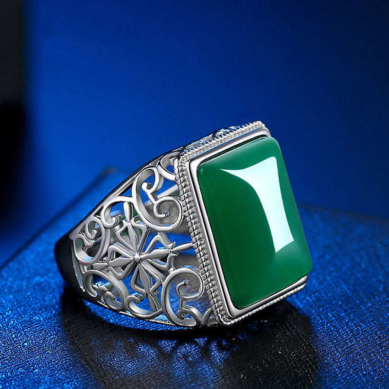 Men's Plated Black Agate Opening Domineering Personalized Rings
