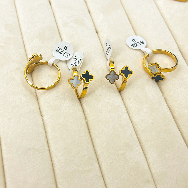 Shell Clover Titanium Steel Open Female Rings