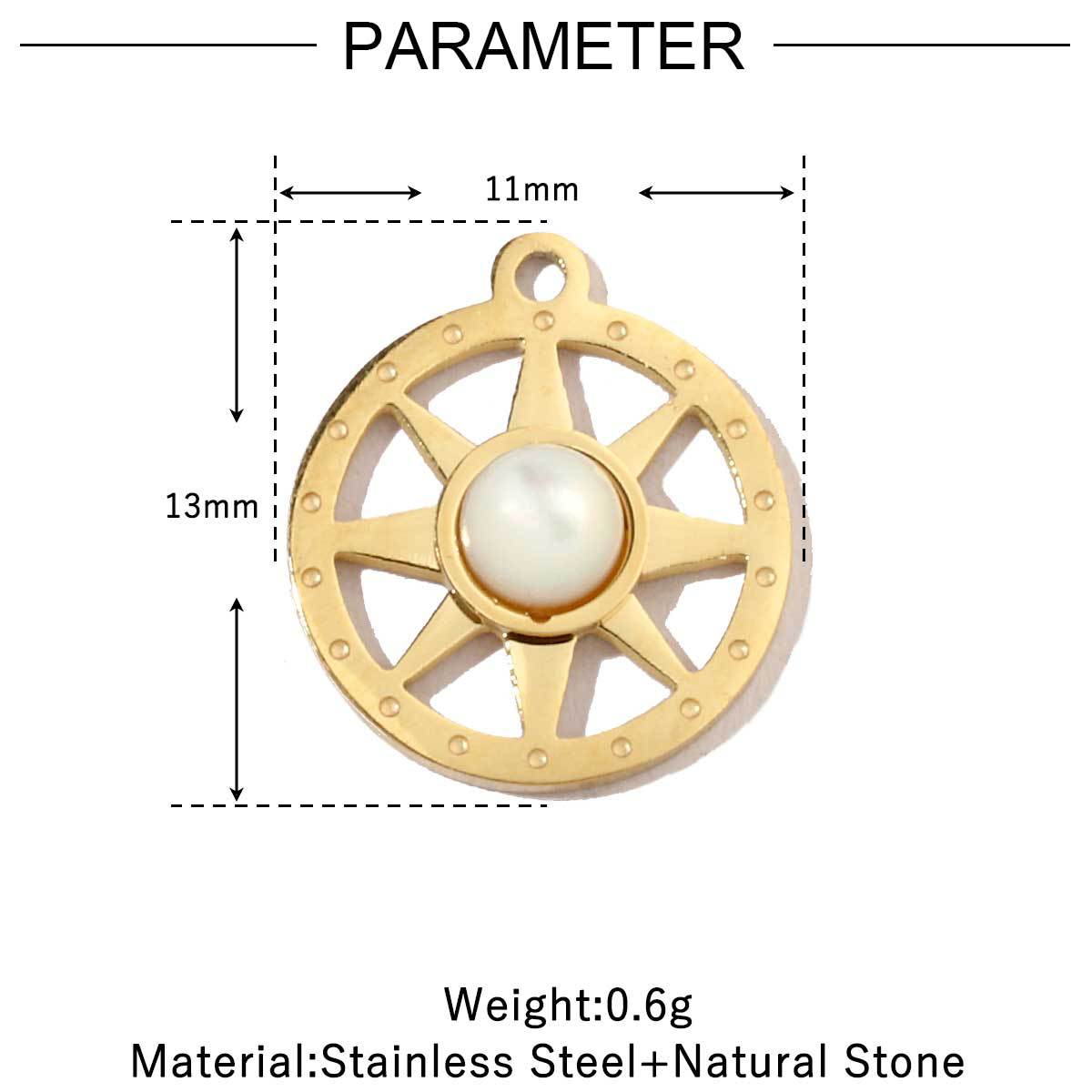 Women's Sun Natural Stone Titanium Steel Gold White Shell Pendants