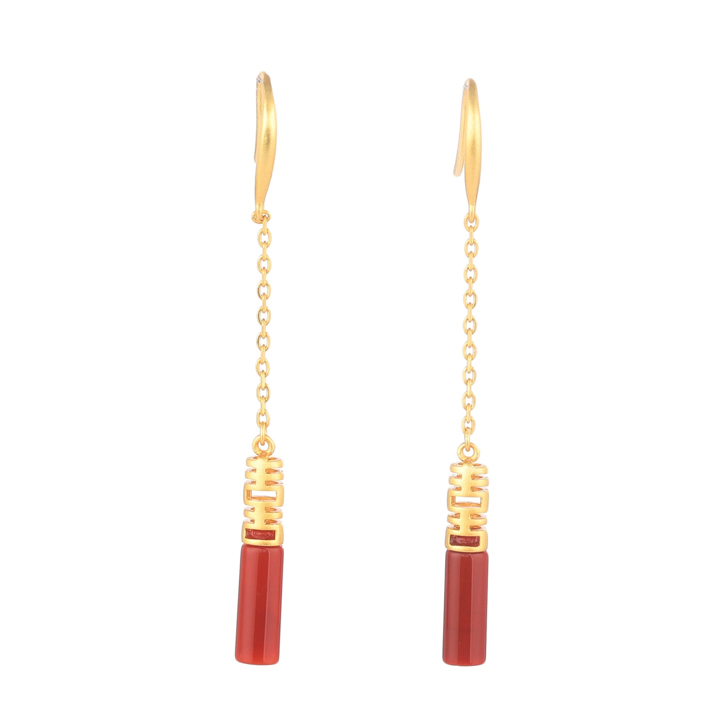 Women's Red Agate Double Happiness Gilding Hanging Earrings