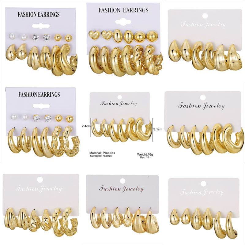 Type Irregular Card Set White Gold Color Earrings