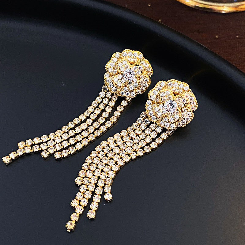 Fashion Zirconia Micro Inlaid Zircon Long Earrings