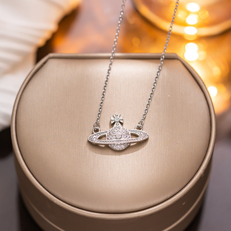 Gold Diamond Mini Planet Titanium Steel Necklaces