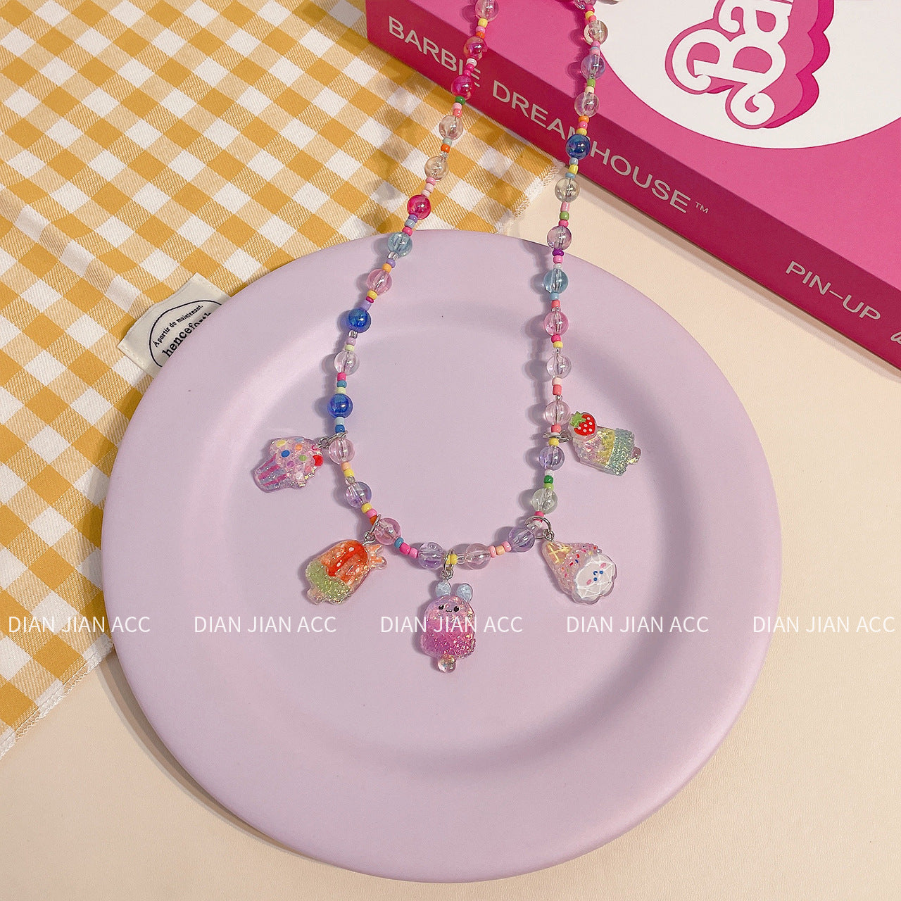 Korean Transparent Resin Color Beaded Little Princess Cute Cartoon Necklaces