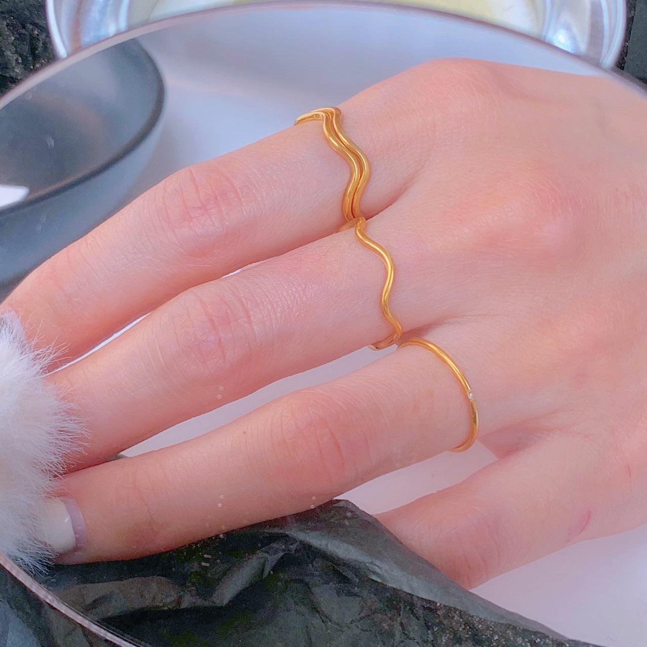 Fine Gold Titanium Steel Female Twin Rings