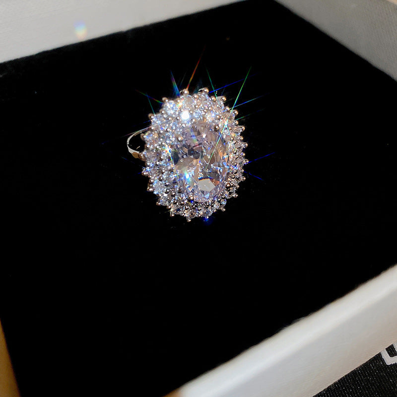 Zircon Oval Open Vintage Court Style Light Luxury High-grade Rings