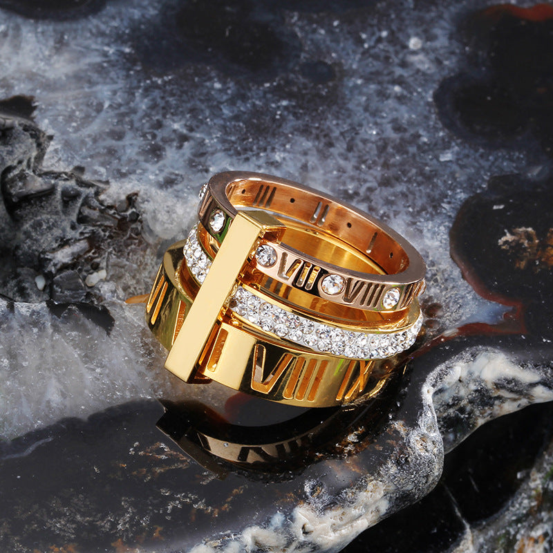 Women's Roman Letters Two-color Fashion Atmospheric Stainless Rings
