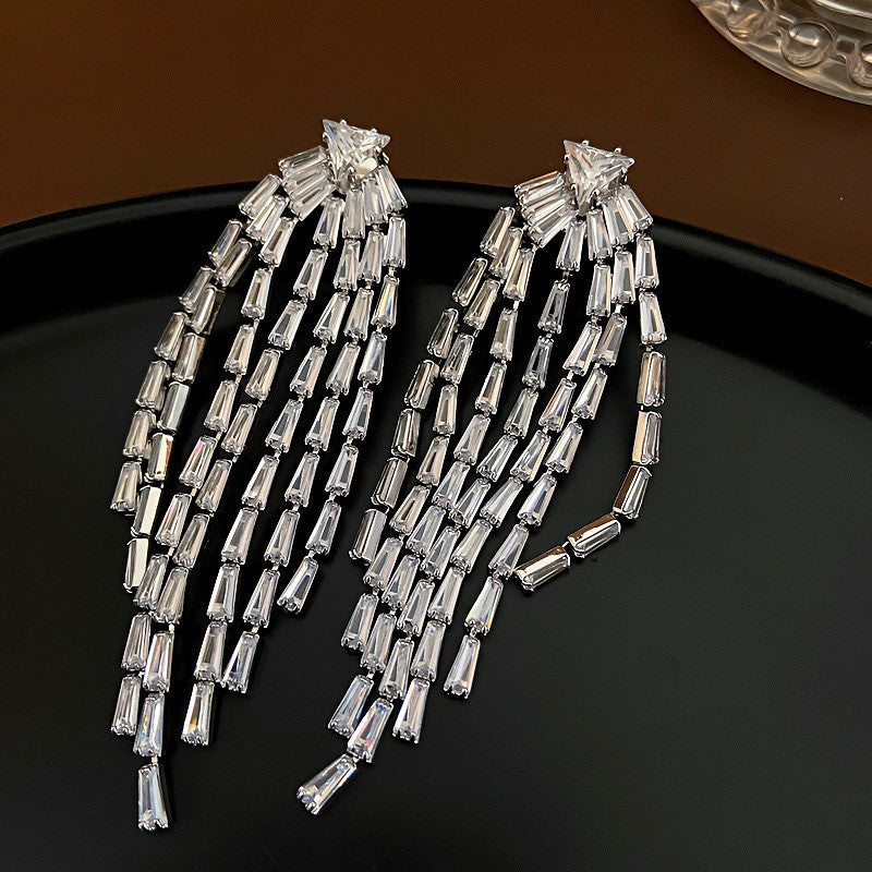 Fashion Zirconia Micro Inlaid Zircon Long Earrings