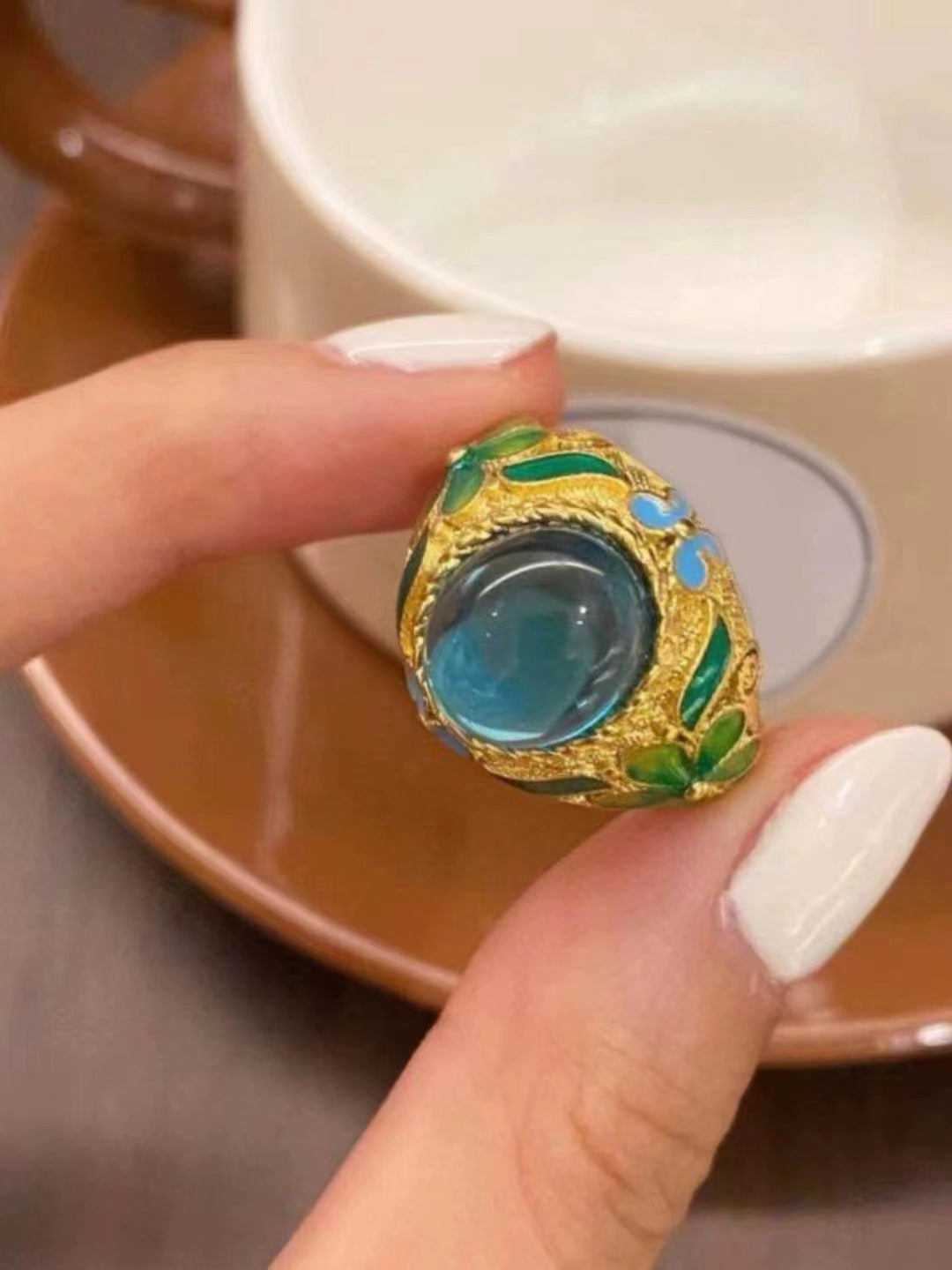 Women's & Men's Gold Vintage Ethnic Style Enamel National Rings