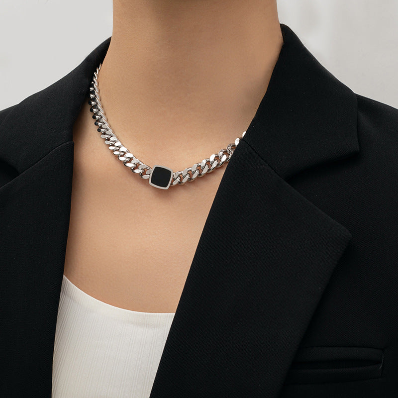 Women's Thick Straps Hip Hop Black Square Necklaces