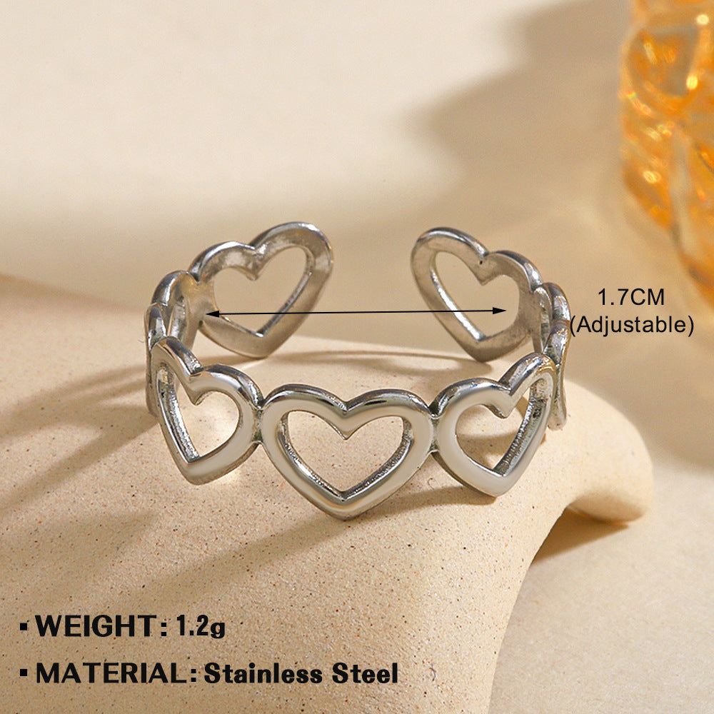 Pattern Heart-shaped Open Female Personality Wide Face Rings