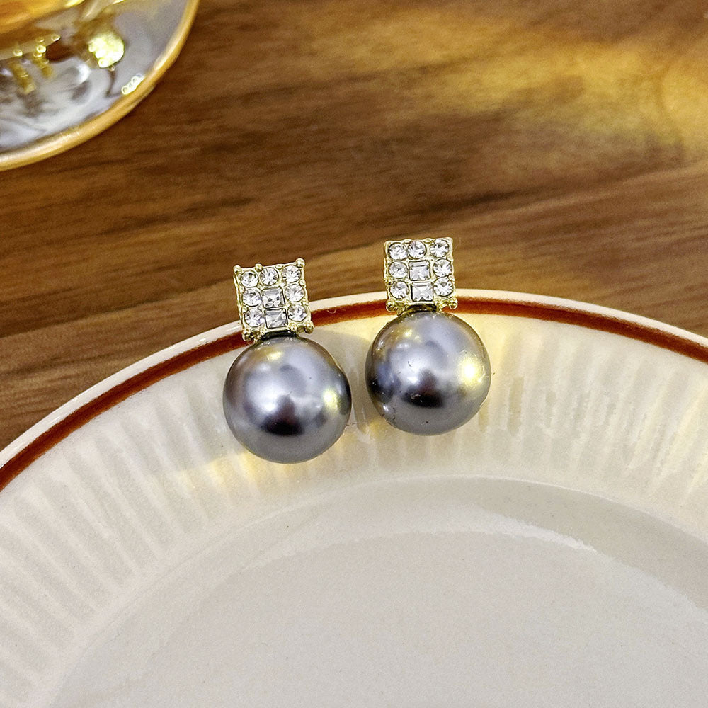 Women's Gold Plated French Entry Lux Pearl Fashion Dignified Earrings