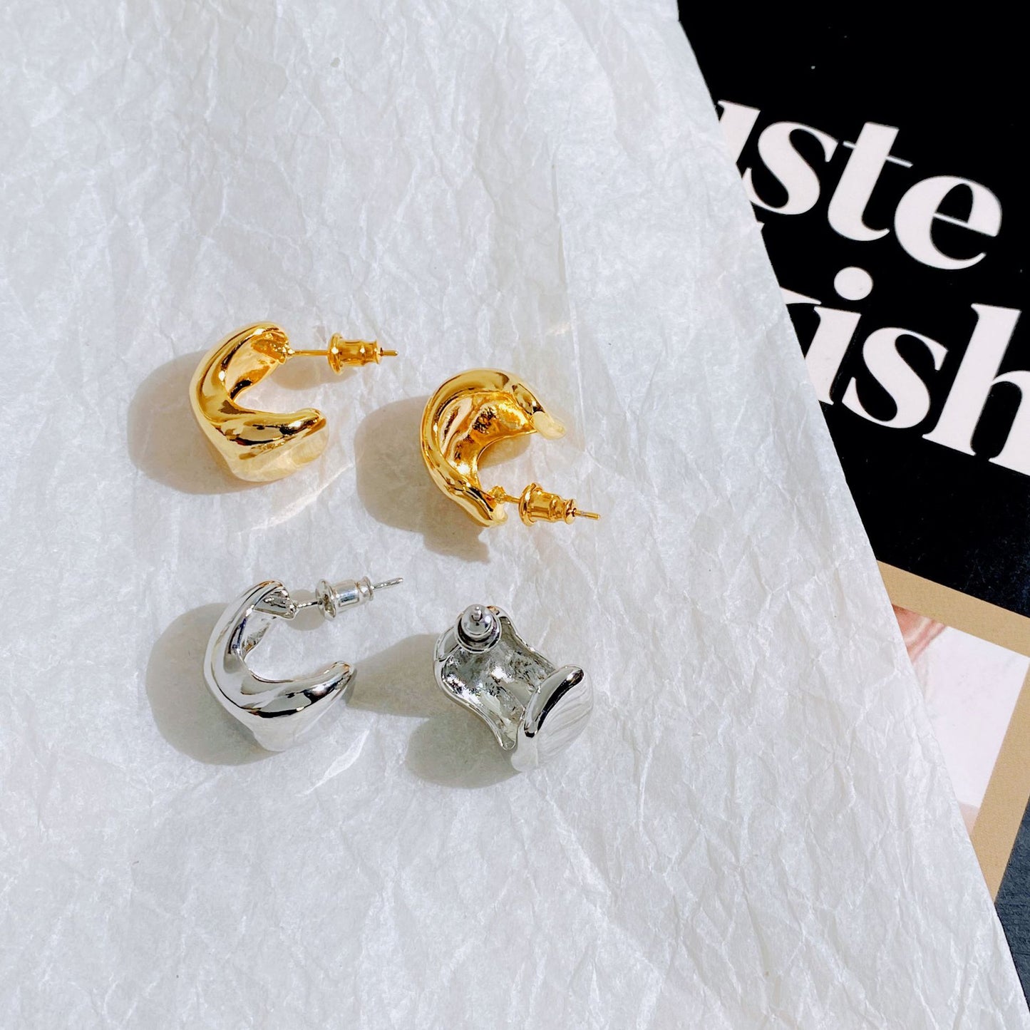 Metal Sier Needle Design Cold Style Earrings