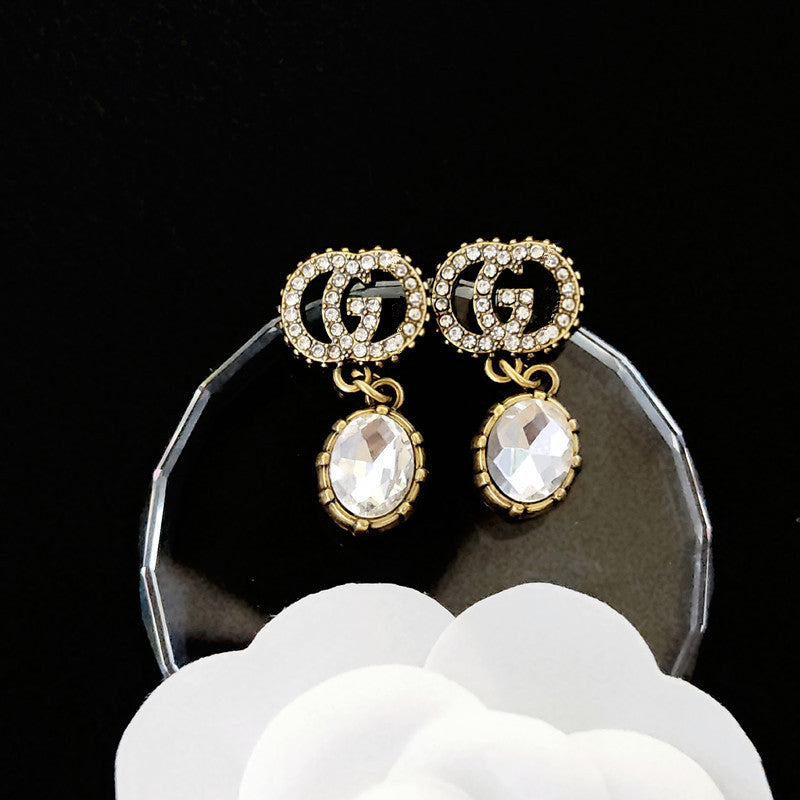 Women's & Men's Quality Collection Trending Rhinestone Letters Sier Earrings