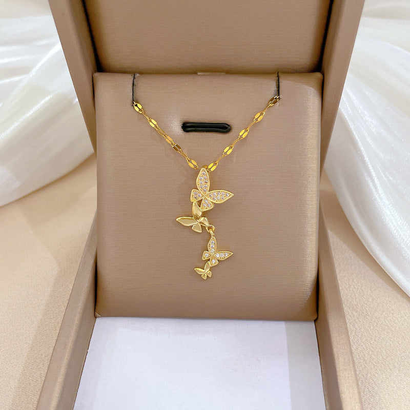 Steel Light Luxury Full Diamond Design Temperament Necklaces