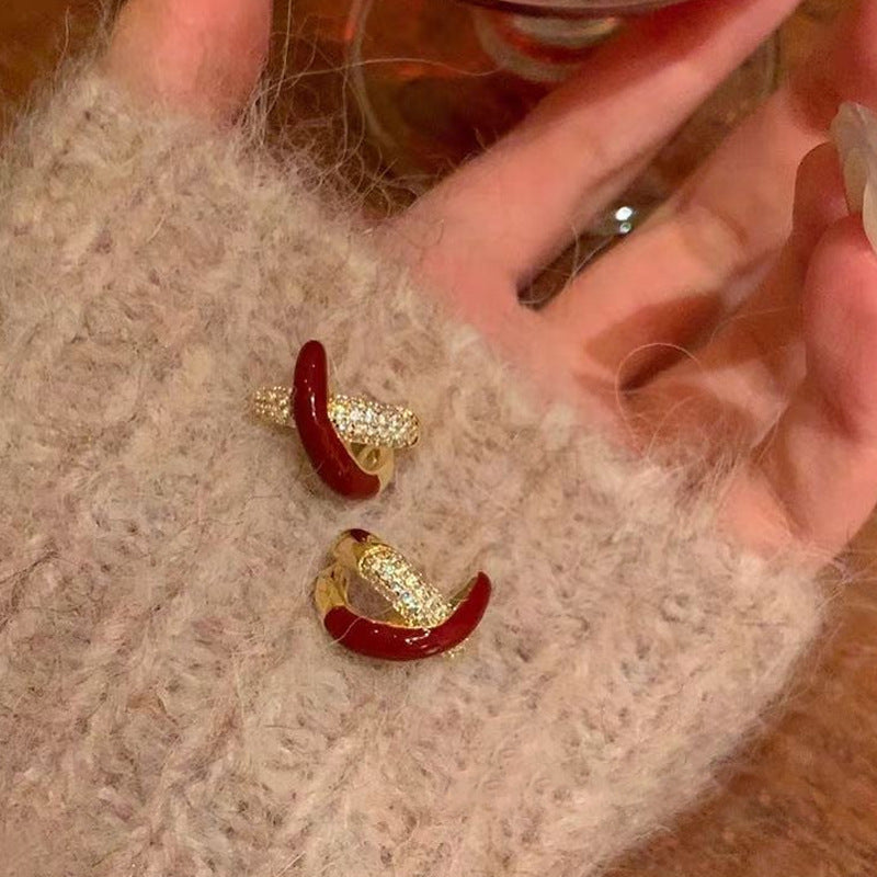 Sier Needle Drip Glazed Love Style Female Temperament Earrings