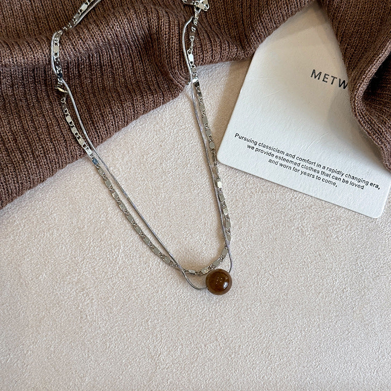 Women's Style Leather Tiger Eye Simple Sweater Chain Necklaces