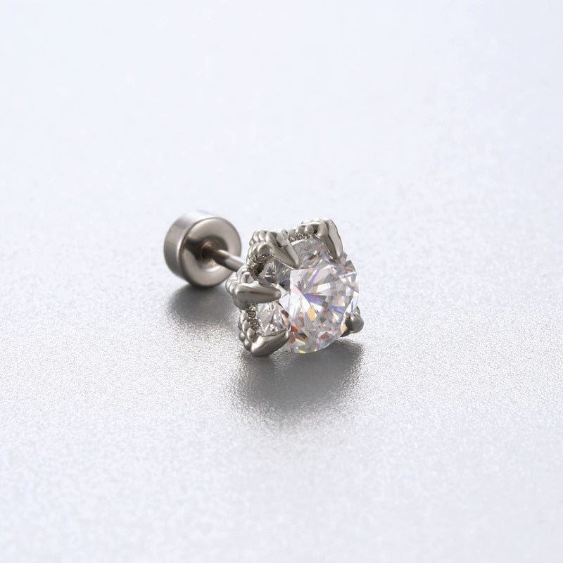 Sea Blue Zircon Couple Ear Bone Pin Titanium Earrings