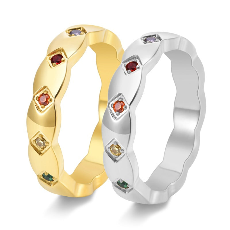 Korean Style Titanium Steel Couple Diamond Lattice Rings