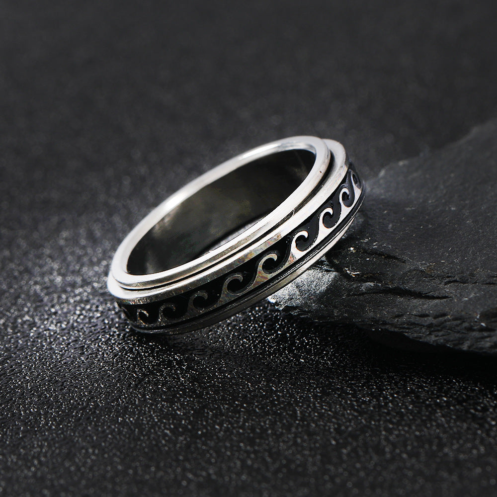 Titanium Steel Personality Corrosion Oil Wiping Wave Rotating Decompression Rings