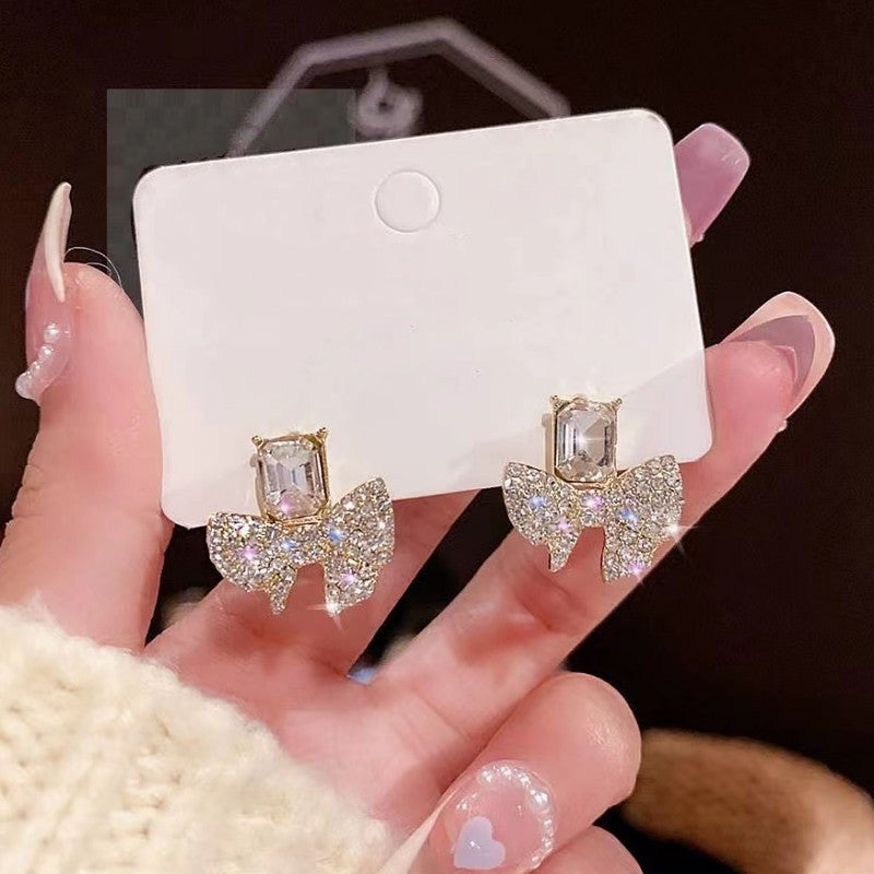 Full Diamond Bow Crystal Eardrops Dignified Sense Earrings