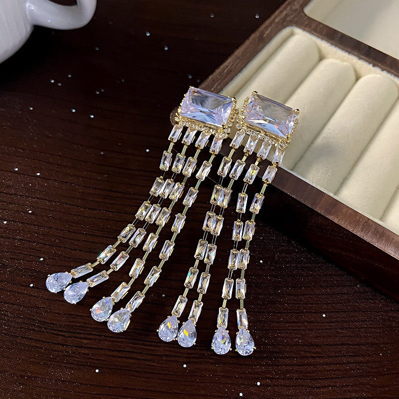 Fashion Zirconia Micro Inlaid Zircon Long Earrings