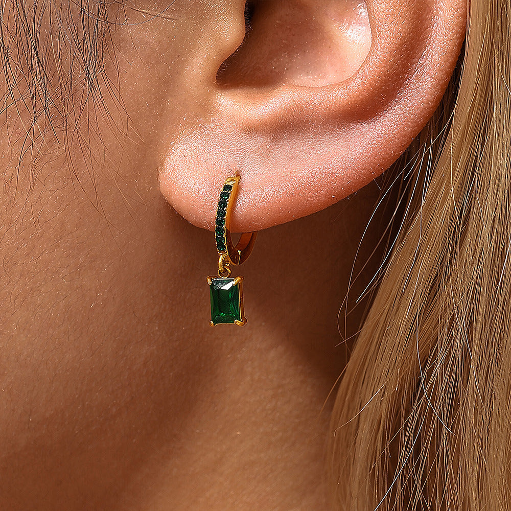 Light Luxury Square Zircon Stainless Steel Gold Plated Earrings