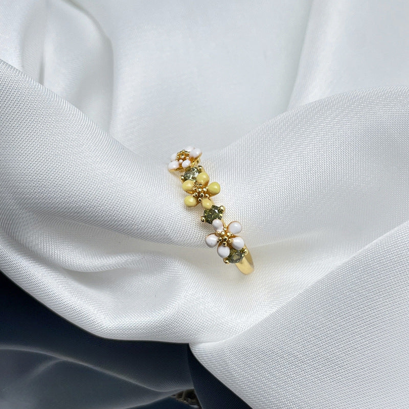 Female Light Luxury Minority Dignified Flowers Enamel Sweet Cool Rings